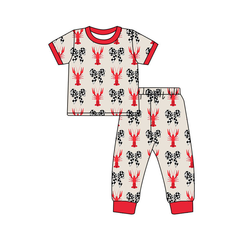 Preorder(moq 8)Baby Boys Black Checked Bows Crayfishes Top Pant Pajamas Sets