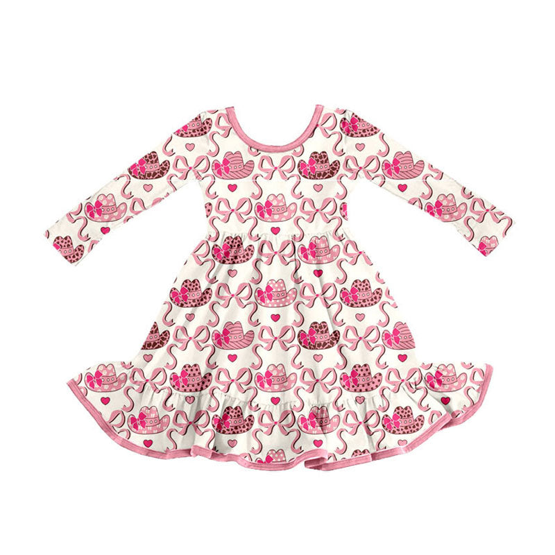 Preorder(moq 8)Baby Girls Long Sleeve Hats Bows Checked Ruffle Knee Length Dresses