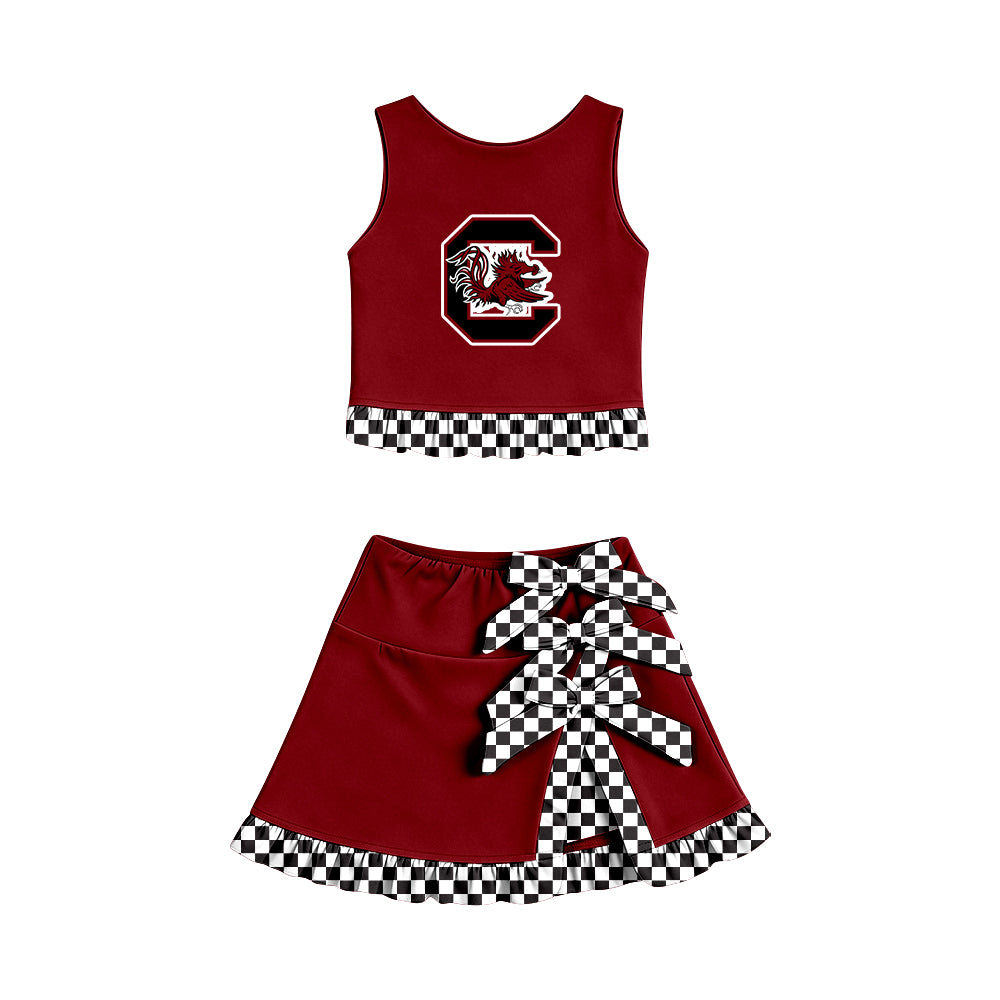 Preorder (moq 5) Baby Girls Carolina Vest Bows Skirt Short Team Clothes Set