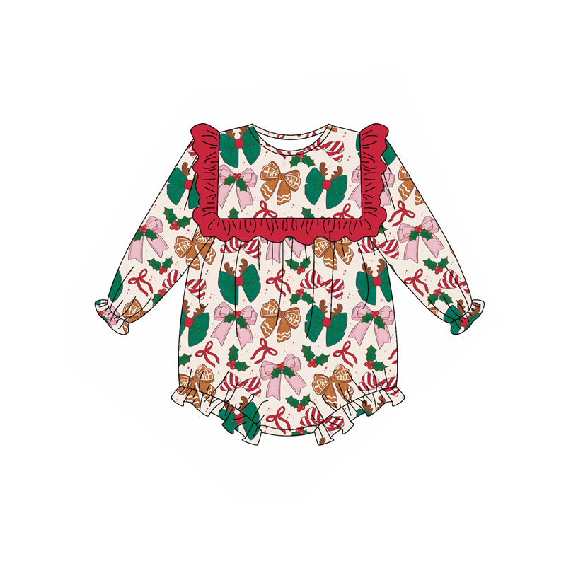 Preorder (moq 5)Baby Girls Long Ruffle Sleeves Colorful Bows Plaid Bummies Rompers