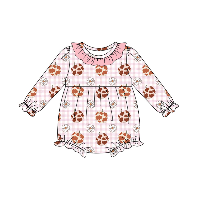 Preorder(moq 5)Baby Infant Girls Pink Camo Pumpkins Daisy Plaid Fall Ruffle Rompers