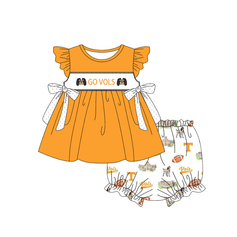 Preorder(moq 5) Baby Girls Tennessee Team Bows Tunic Top Bummie Sets