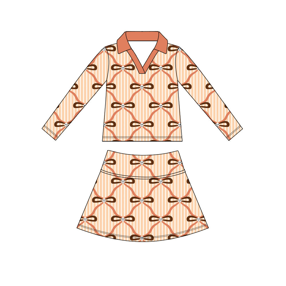 Preorder (moq 5)Baby Girls Bows Ghosts Checked Top Skirt Shorts Halloween Clothes Sets