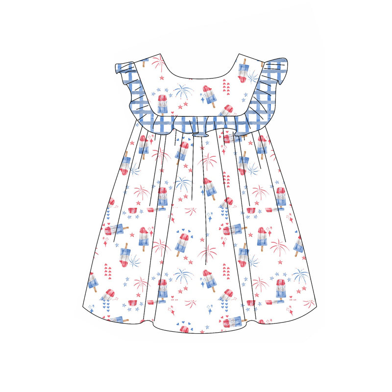 Preorder (moq 5)Baby Girls 4th of July Popstick Firework Knee Length Dresses