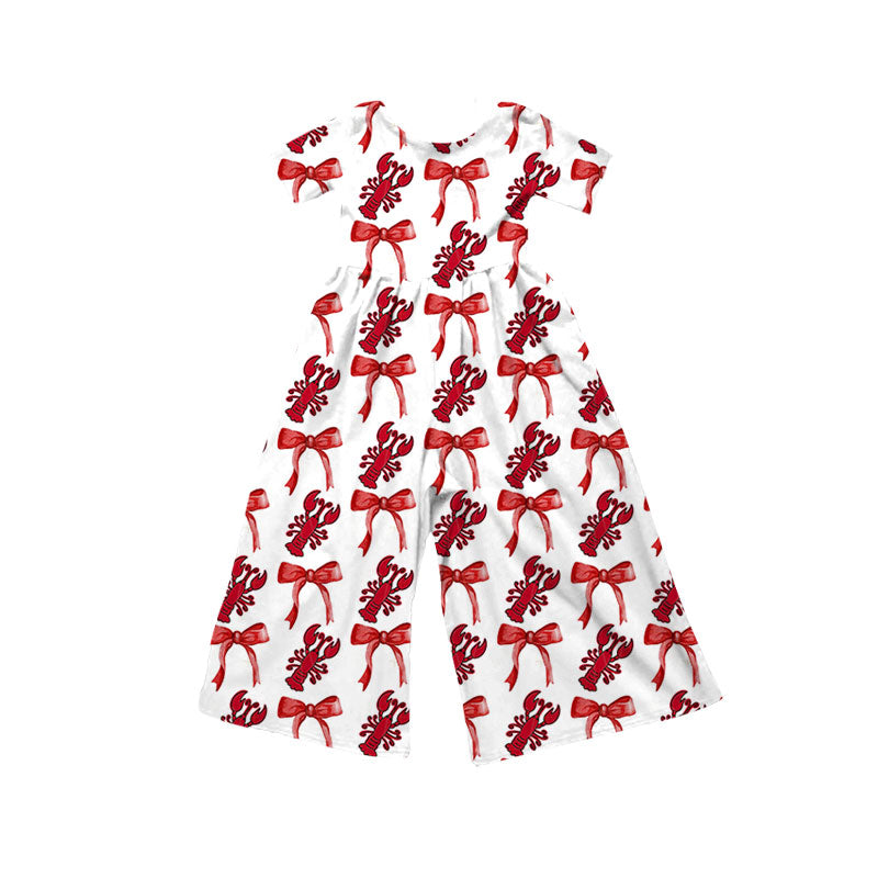 Preorder(moq 8)Baby Girls Red Bows Crayfishes Plaid Pant Jumpsuits