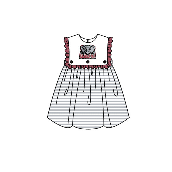 Preorder moq 5 Baby Girls Sleeveless Grey Stripe Alabama Team Knee Length Dresses