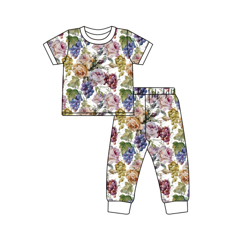 Preorder(moq 5) Baby Girls Short Sleeve Flowers Grapes Top Pants Pajamas Sets