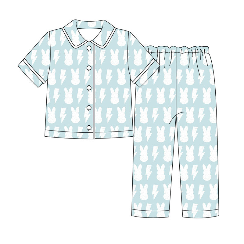 Preorder (moq 5)Baby Boys Rabbits Lights Button Top Pants Easter Pajamas Sets