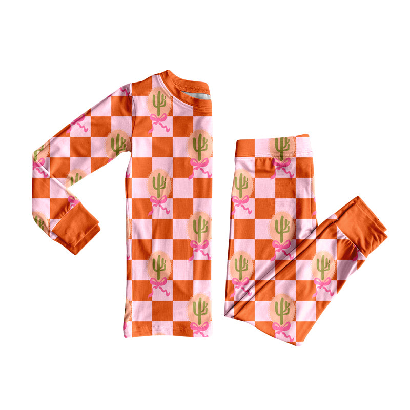 Preorder(moq 5) Baby Girls Western Pink Cactus Top Pants Lounge Wear Pajamas Sets