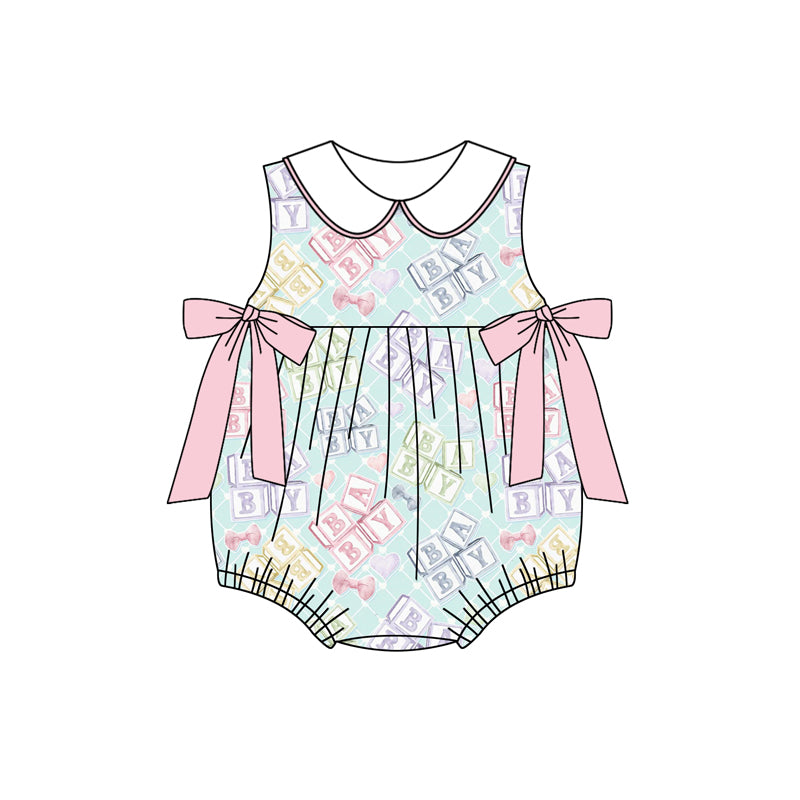 Preorder(moq 5)Baby Infant Girls Sleeveless Letter Plaid Bows Summer Rompers