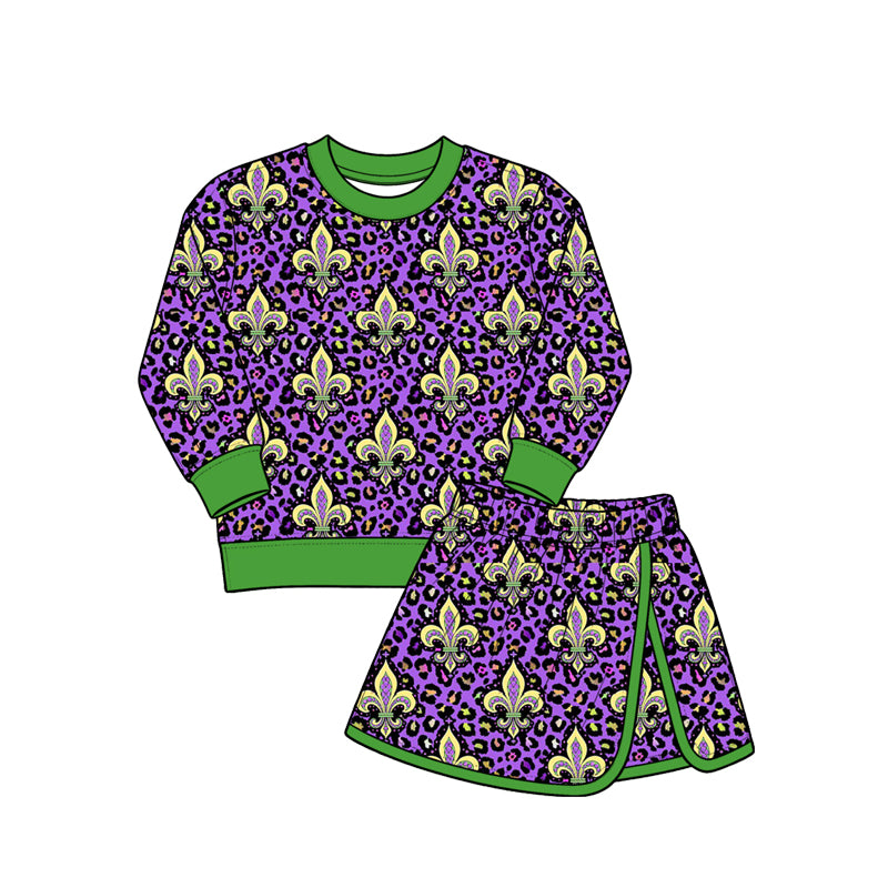 Preorder (moq 5) Girls Easter Purple Bunny Bow Sweatshirt & Skirt Two way zip convertible, Kids Casual Everyday Outfit