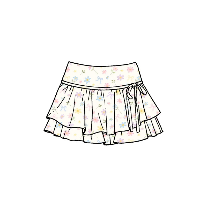 Preorder (moq 5)Baby Girls Colorful Flowers Bows Double Ruffle Skirt Shorts Bottom