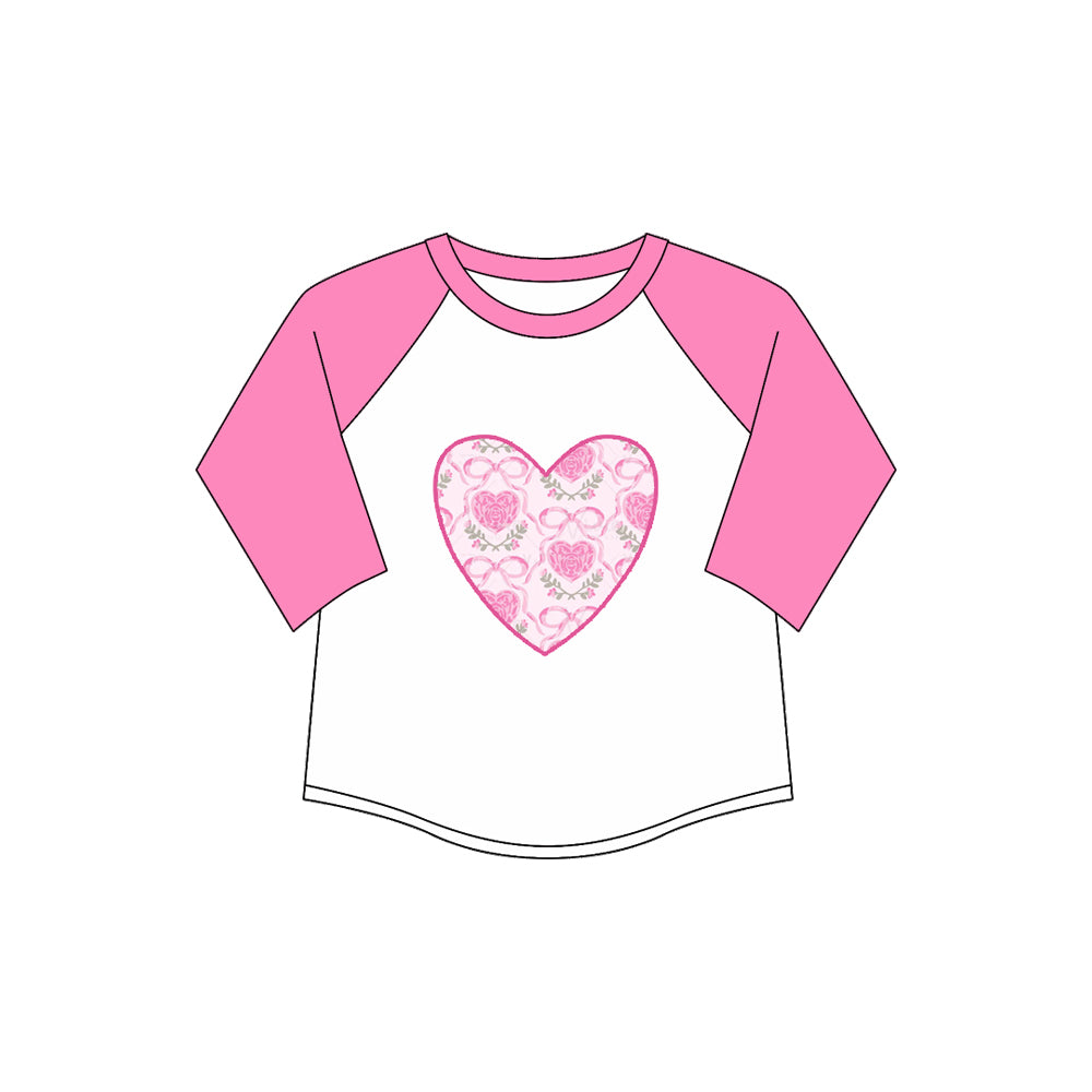 Preorder (moq 5)Baby Girls Pink Long Sleeves Floral Hearts Tee Shirts Top