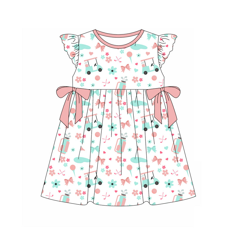 Preorder (moq 5)Baby Girls Pink Golf Bows Knee Length Dresses