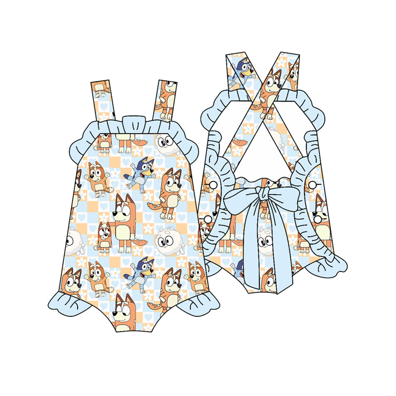 Preorder(moq 5)Baby Infant Girls Dogs Bows Flowers Summer Straps Rompers