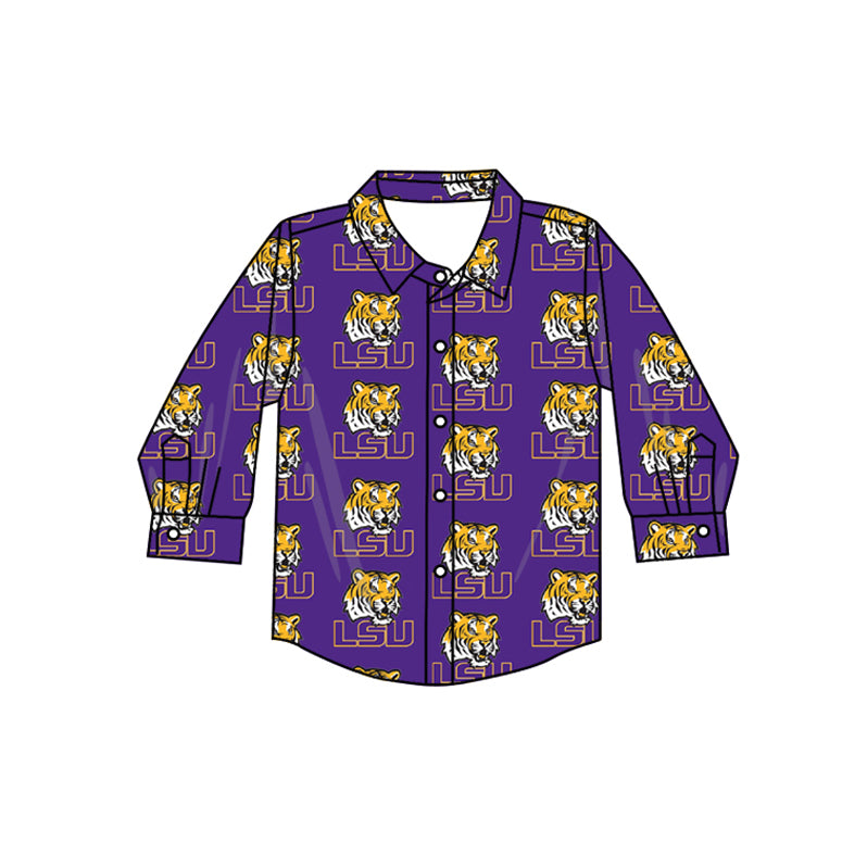 Preorder (moq 5)Baby Boys Long Sleeves Tigers LSU Plaid Team Zipper Shirts Top