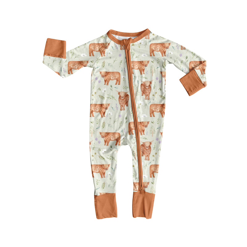 Preorder(moq 5)Baby Boys Western Cows Zipper Footie Rompers