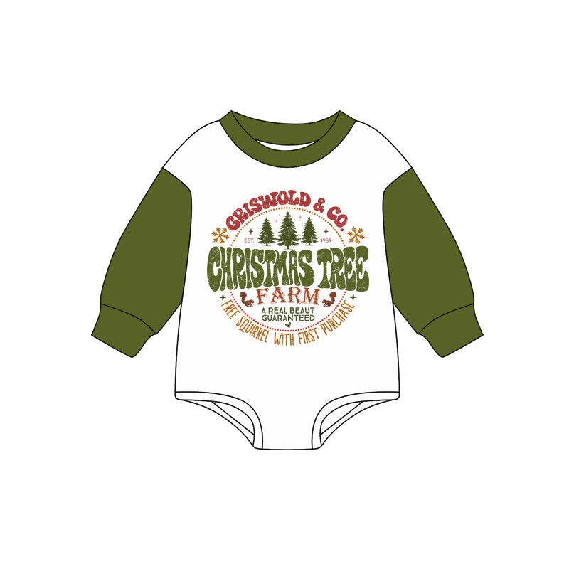 Preorder (moq 5)Baby Boys Green Long Sleeves Trees Merry Christmas Rompers