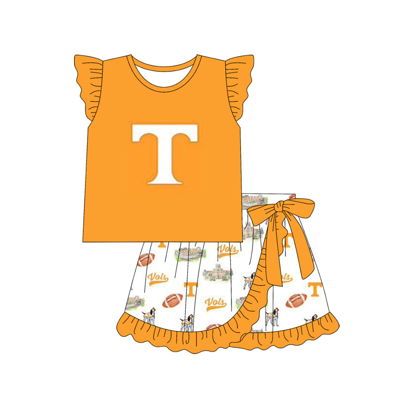 Preorder (moq 5)Baby Girls Tennessee Team Tee Top Ruffle Skirts Clothes Sets