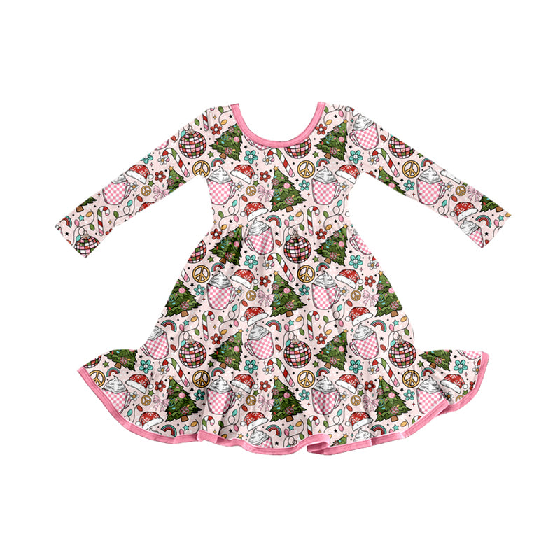 Preorder (moq 5)Baby Girls Christmas Tree Disco Ruffle Knee Length Dresses