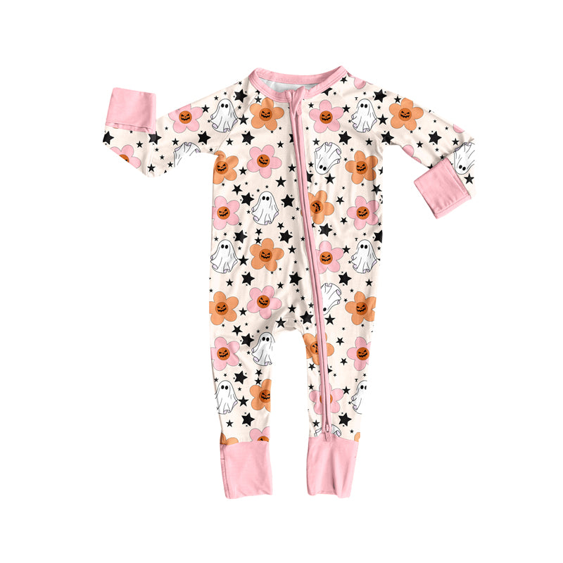 Preorder(moq 5)Baby Infant Boys Ghost Flowers Halloween Zipper Rompers