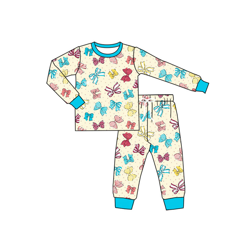Preorder (moq 5)Baby Boys Long Sleeves Colorful Bows Top Pant Pajamas Set