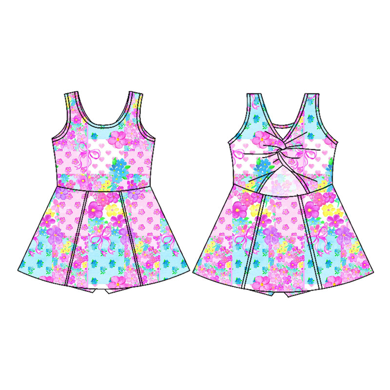 Preorder (moq 5)Baby Girls Hearts Flowers Checked Valentines Shorts Knee Length Dresses