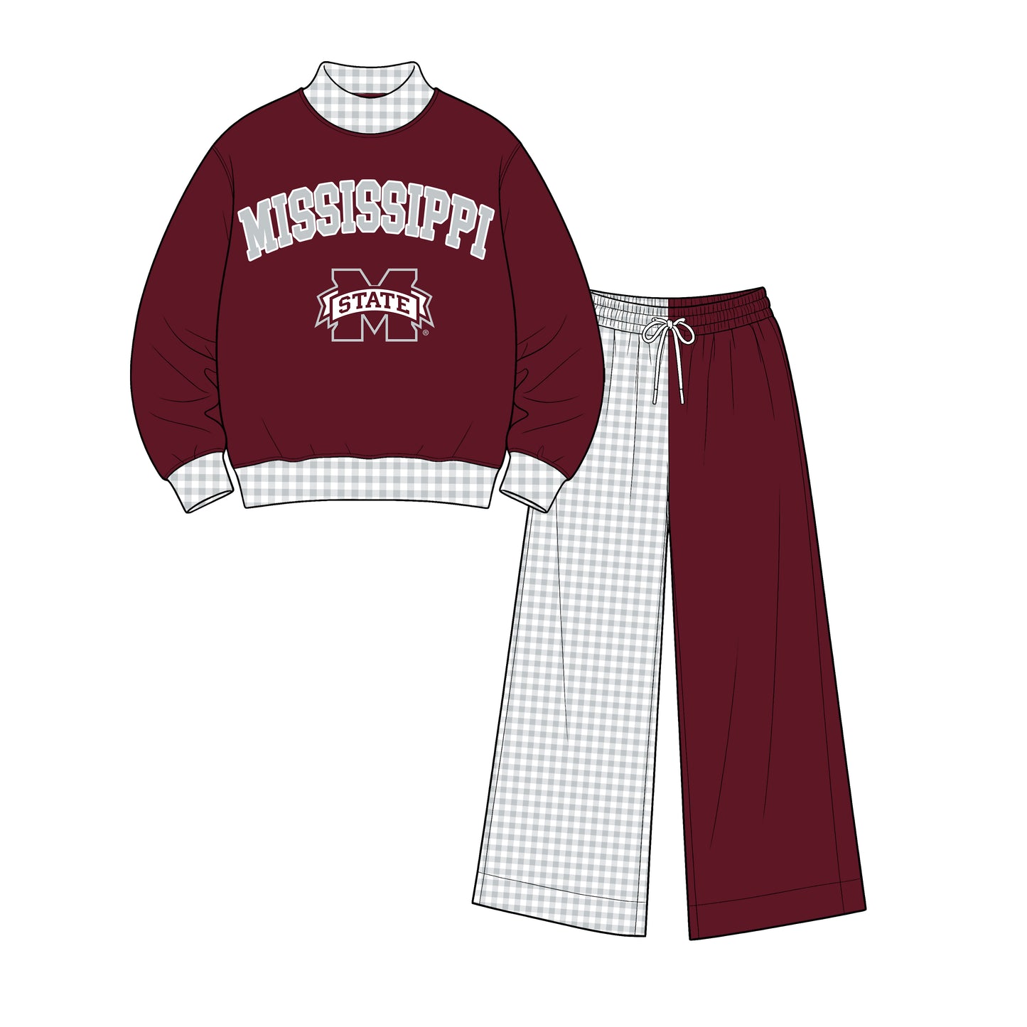 Preorder(moq 5)Baby Girls Long Sleeve Mississippi Top Wide Pants Team Clothes Sets