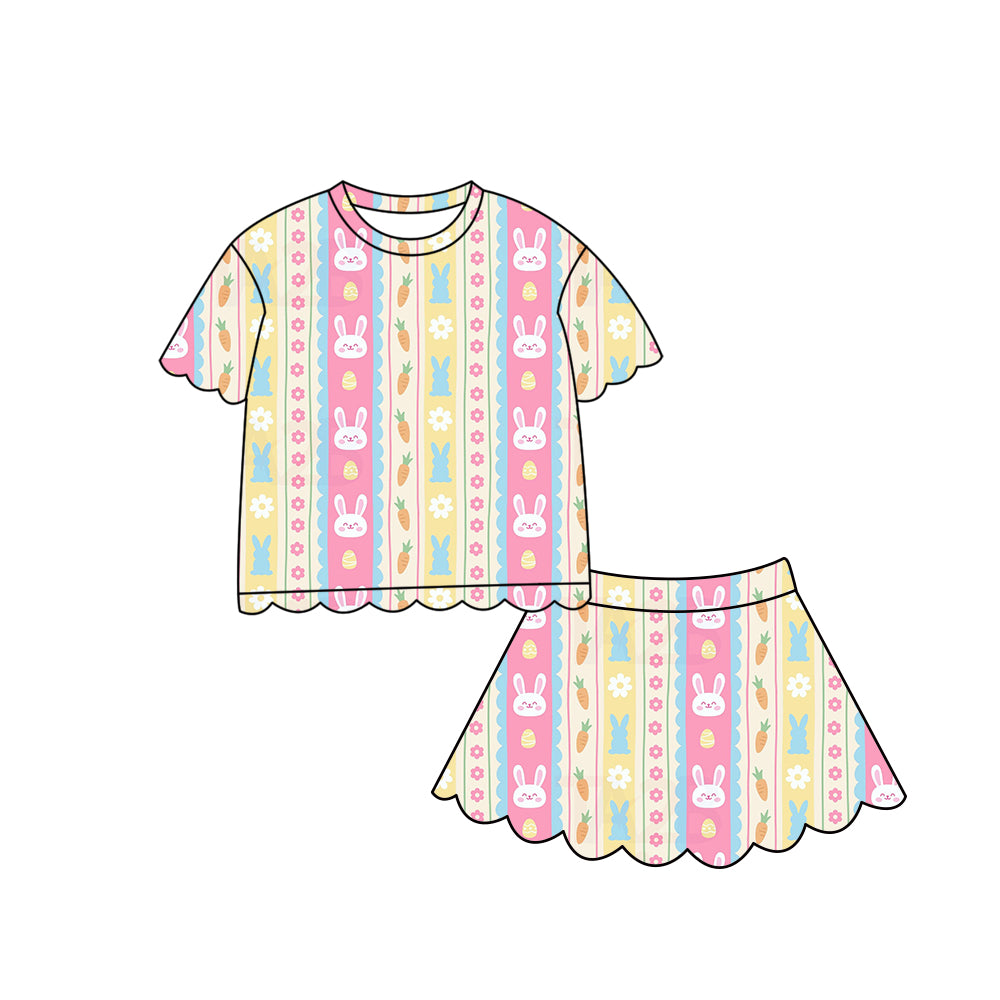 Preorder (moq 5)Baby Girls Rabbit Egg Carrots Stripe Top Scallop Shorts Easter Clothes Sets