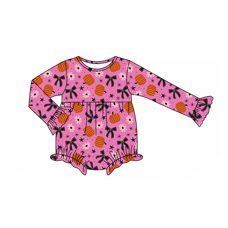 Preorder(moq 5)Baby Infant Girls Bows Pumpkins Fall Ruffle Rompers