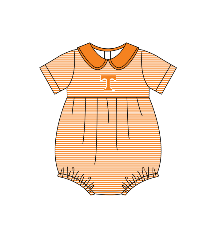 Preorder (moq 5)Baby Girls Short Sleeve Orange T Team Ruffle Rompers