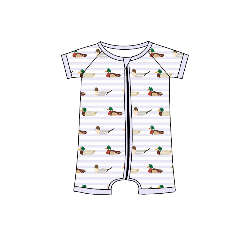 Preorder(moq 5)Baby Infant Girls Lavender Ducks Zip Rompers