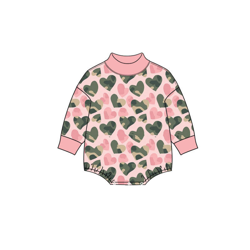Preorder (moq 5) Baby Girls Pink Green Hearts Valentines Choker Rompers
