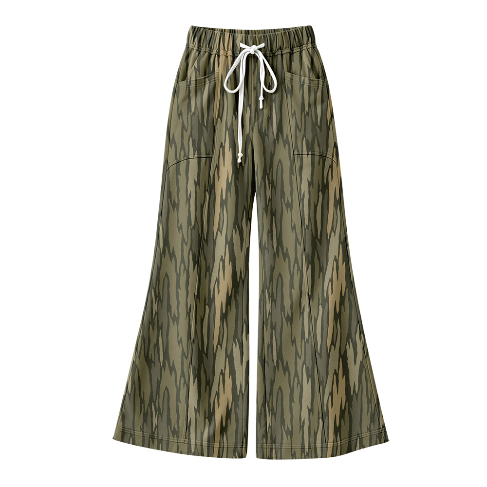 Preorder (moq 5) Baby Girl Clothes Vertical Stripe Camo Print No Sleeve Flare Bell Bottom Pant
