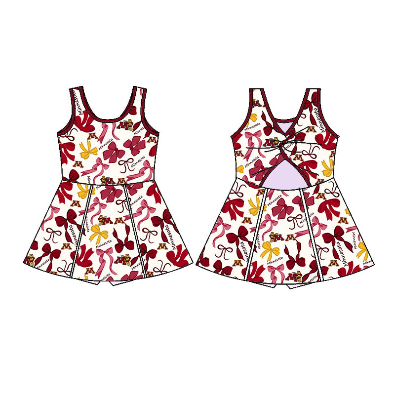 Preorder (moq 5)Baby Girls Sleeveless Yellow Red Bows Plaid Shorts Team Knee Length Dresses