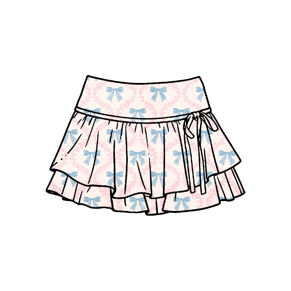 Preorder (moq 5)Baby Girls Flower Bows Checked Double Ruffle Skirt Shorts Bottom