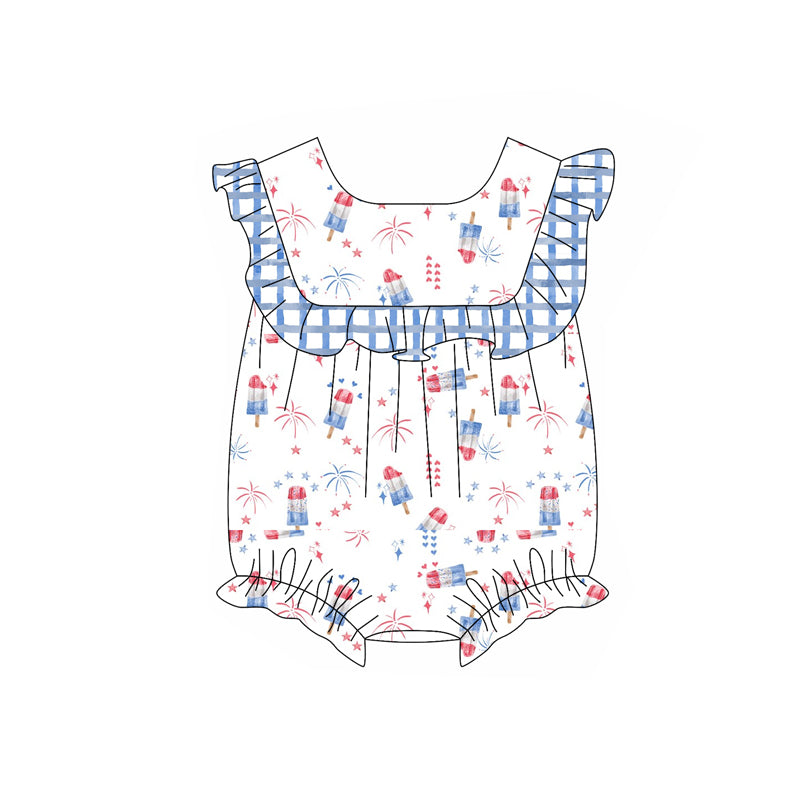 Preorder(moq 5)Baby Infant Girls Popstick Firework 4th of July Summer Rompers
