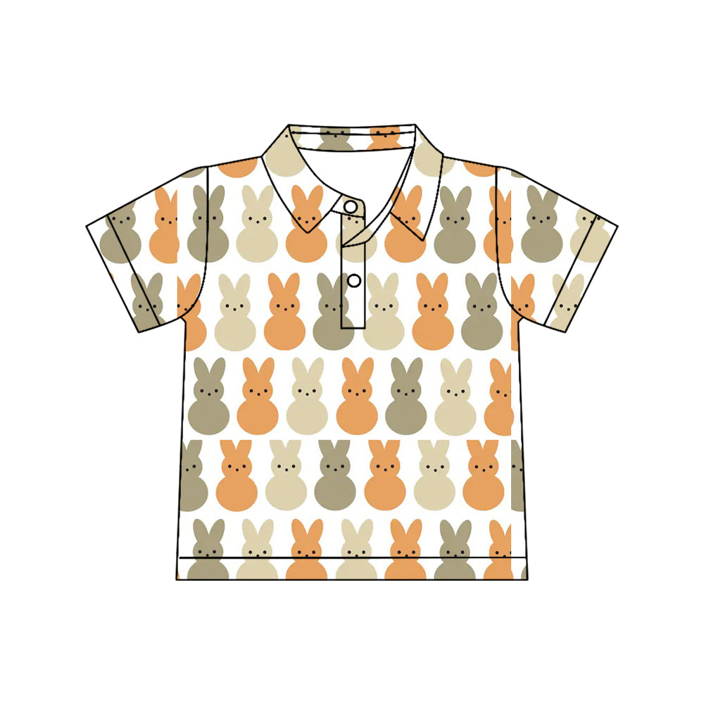 Preorder (moq 5)Boys Easter Orange Bunny Collared Short-Sleeve Button-Up Shirt