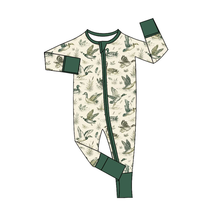 Preorder (moq 5) Baby Boy Clothes Duck Wetland Reed Print Long Sleeve Zipper Romper