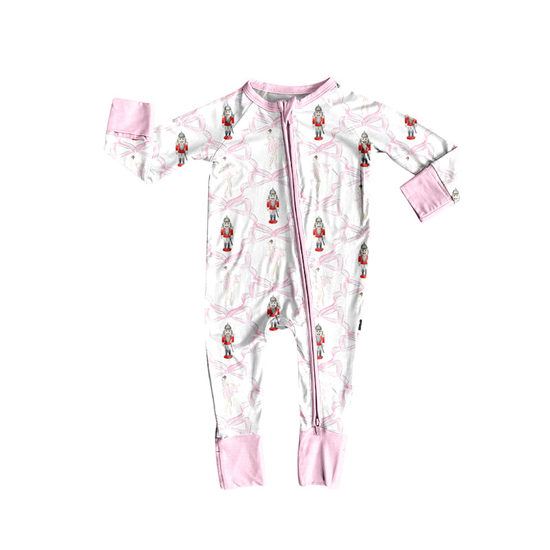 Preorder(moq 5)Baby Girls Christmas Soldier Bows Zipper Footie Rompers