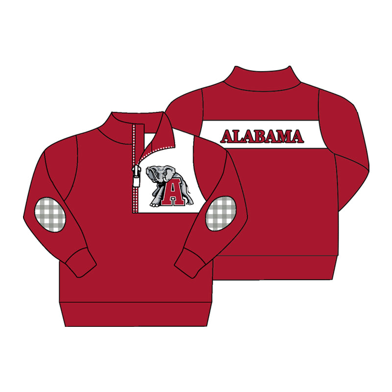 Preorder (moq 5)Baby Boys Red Long Sleeve Alabama Zip Team Pullovers Top