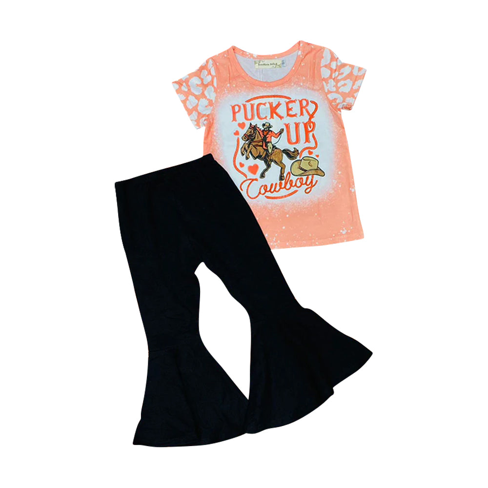 Baby Girls Pucker Up Cowboy Tee Shirts Tops Bell Pants Clothes Sets preorder(moq 5)