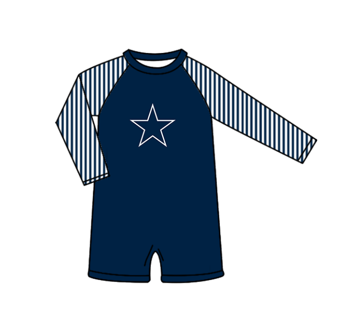 Preorder moq 5 Baby Boys Navy Stripe Long Sleeve Stars Team Swimsuits