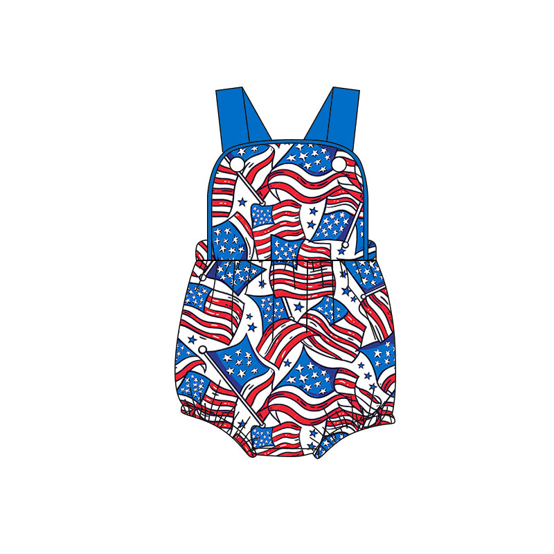 preorder(moq 5) Baby Boys Strap Stars Flags 4th of July Rompers