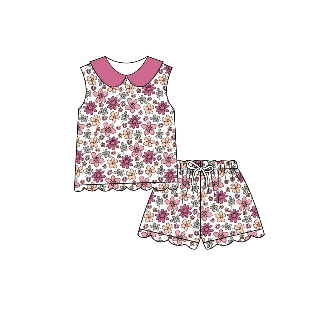 Preorder (moq 5)Baby Girls Daisy Flowers Collar Top Scallop Shorts Clothes Sets
