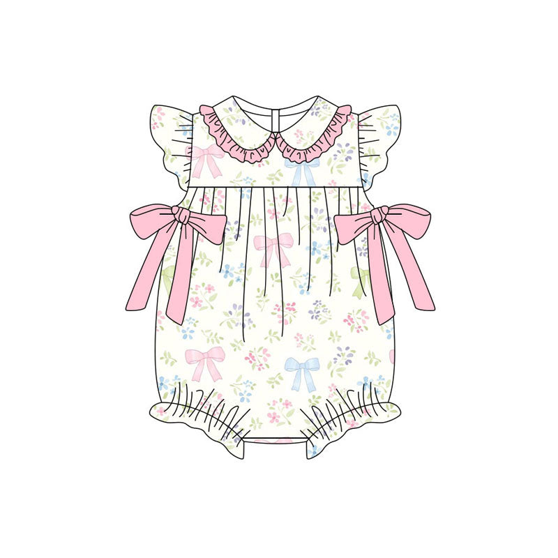 Preorder (moq 5)Baby Girls Flutter Sleeve Flowers Bows Ruffle Rompers