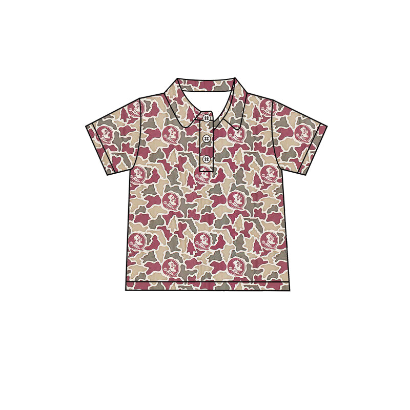 Preorder (moq 5)Baby Boys Southern Red Camo Team Button Polo Shirts Top