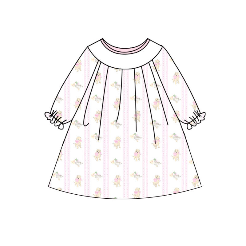 Preorder(moq 5) Baby Girls Hearts Dogs Ducks Valentine Knee Length Dresses