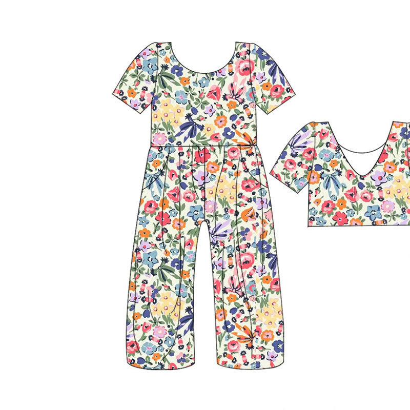 Preorder(moq 5) Baby Girls Colorful Floral Bows Pockets Pants Jumpsuits