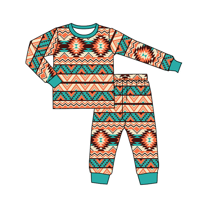 Preorder (moq 20)Baby Boys Bamboo Aztec Western Pants Pajamas Sets